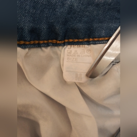 Womens Jeans Medium Blue Denim Flare Leg Button Fly Distressed Boot Cut Stretch - Picture 5 of 5